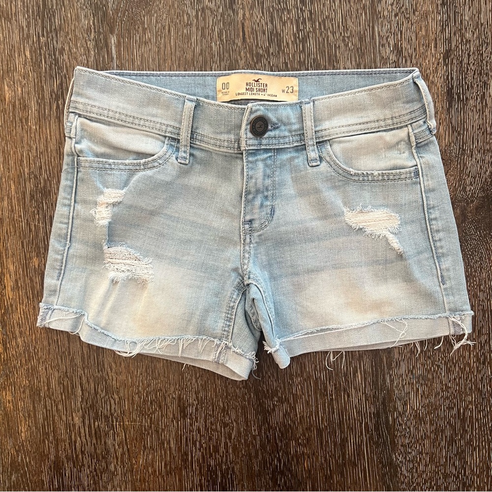 Hollister Distressed Cuffed Midi Shorts Denim Jean Shorts Size 00